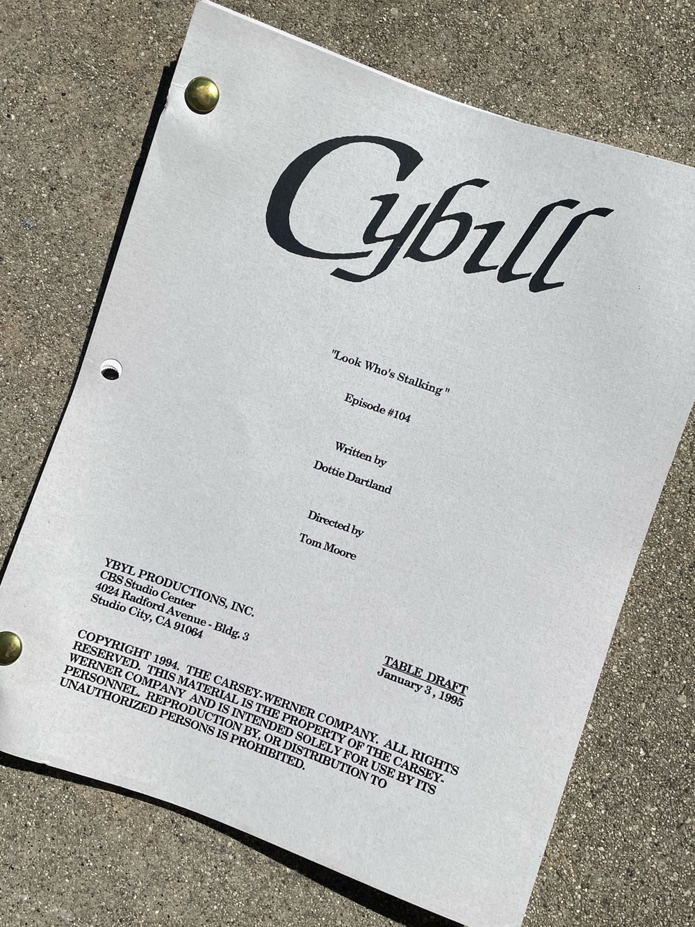 CYBILL 1995 TV Series Production Used Table Draft Script Look Who’s Stalking